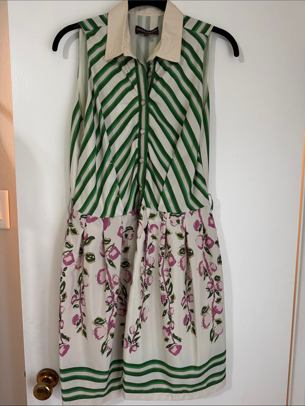 Striped Green & Cream Floral Dress